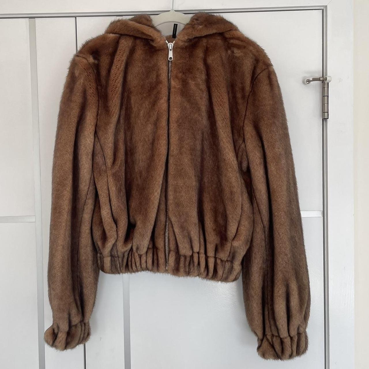 Helmut lang faux fur hooded bomber jacket best sale