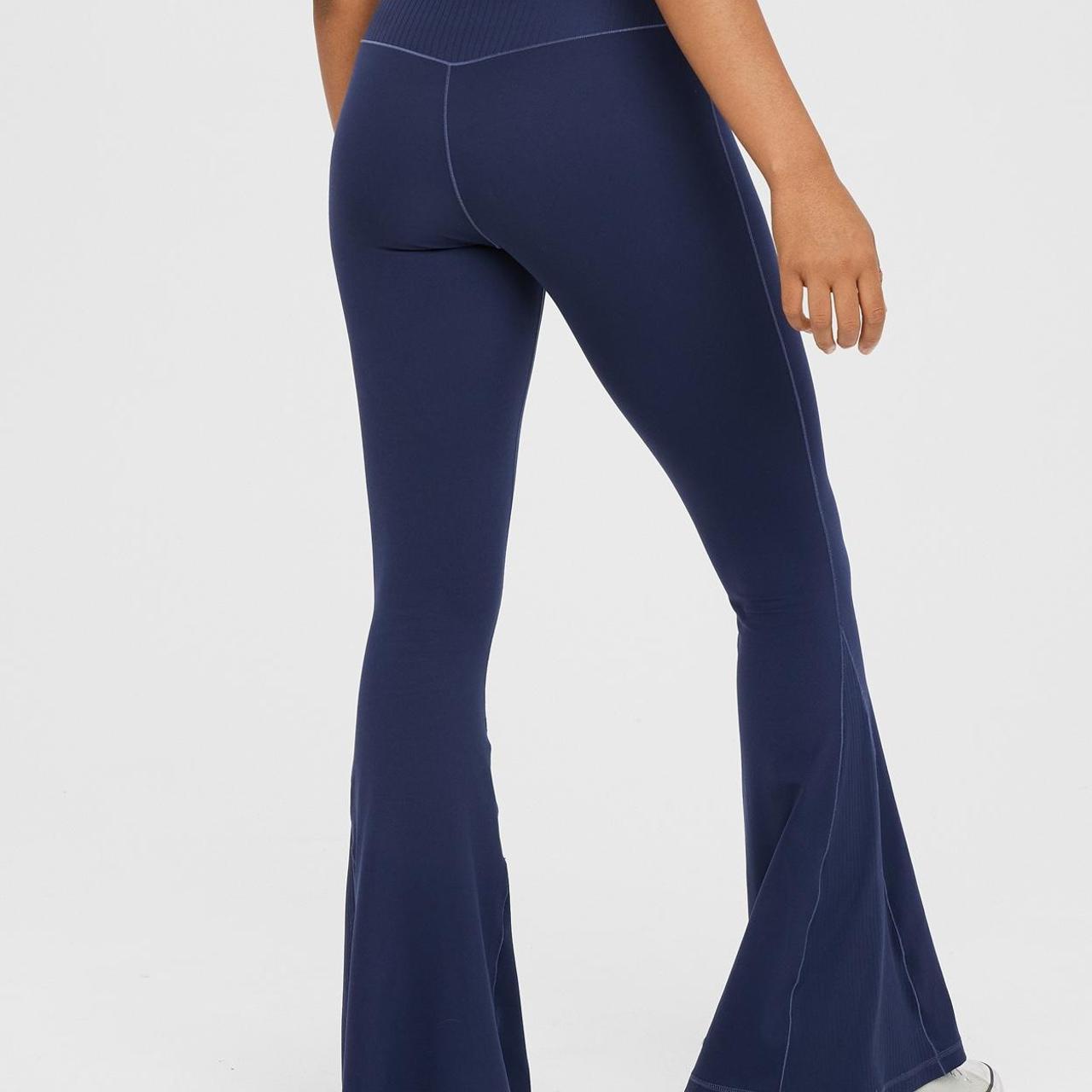 aerie cross over super flare leggings in navy only... Depop