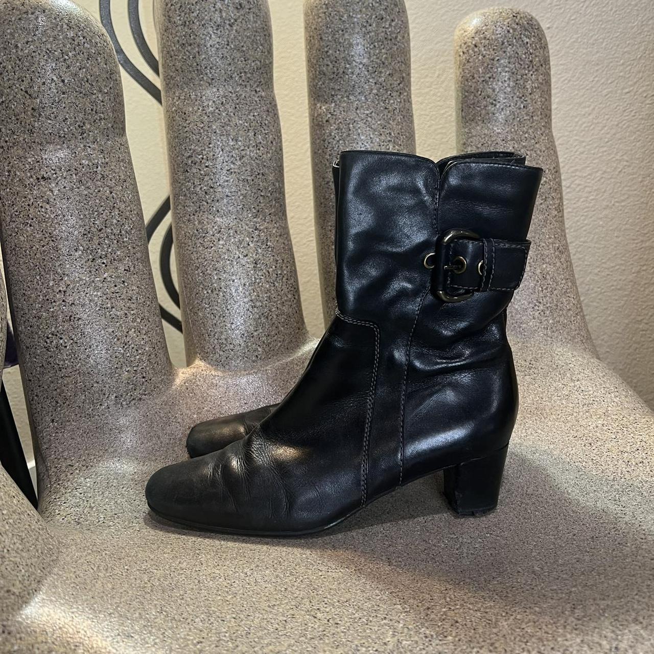 black buckle ankle boots super cute! not too high... - Depop