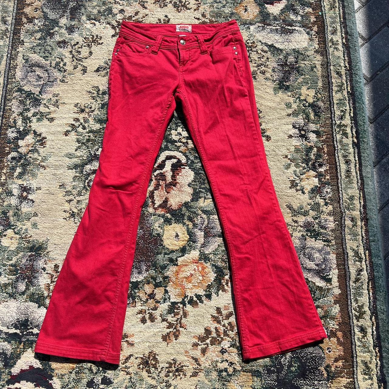 No Boundaries y2k red flare jeans size juniors 5, - Depop