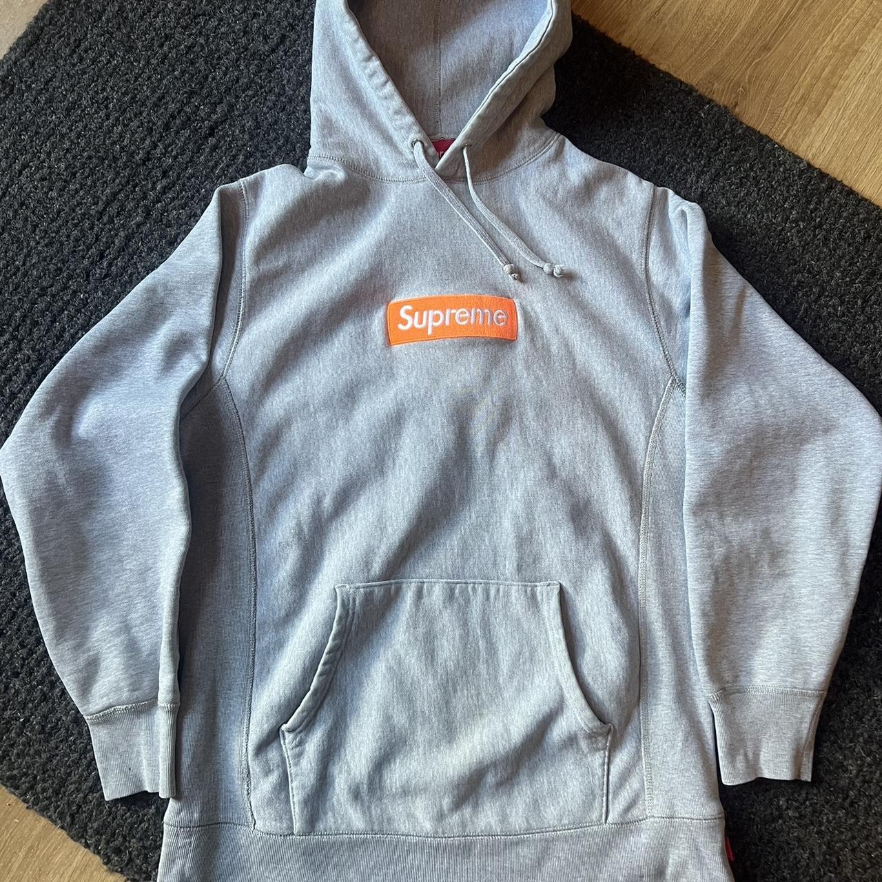 Supreme box logo hooded sweatshirt hoodie grey... - Depop