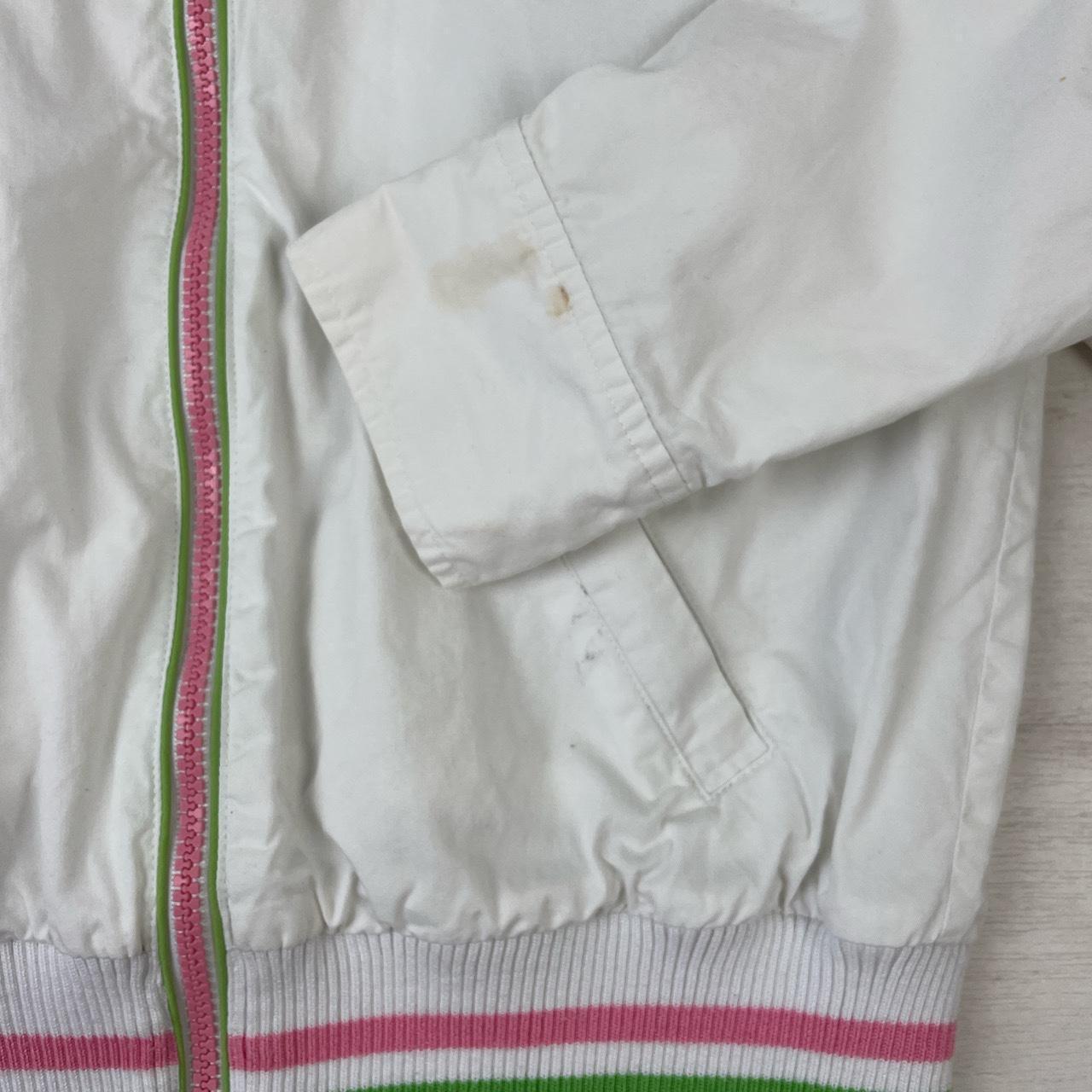 Vintage 00s playboy biker jacket, white with pink... - Depop