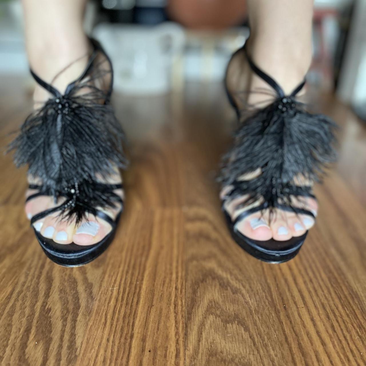 Black aldo polina feathered heels. Worn twice see Depop