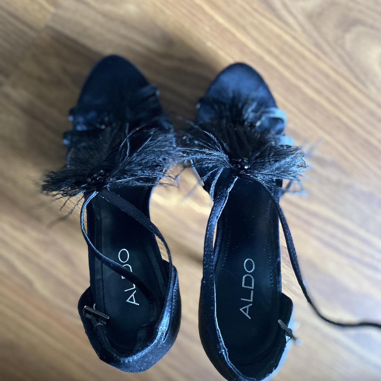 Black aldo polina feathered heels. Worn twice see Depop