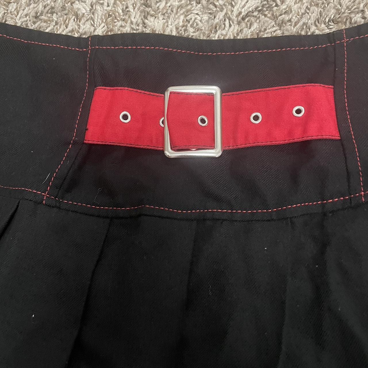 Royal Bones black and red pleated skirt with buckle... - Depop