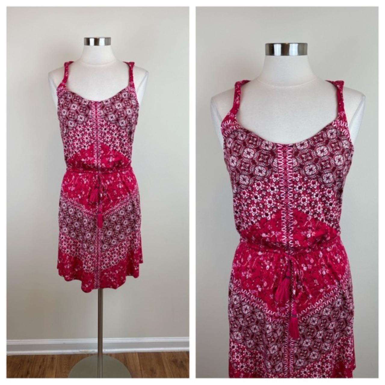 Lucky Brand Red White Geometric Bohemian Dress With - Depop