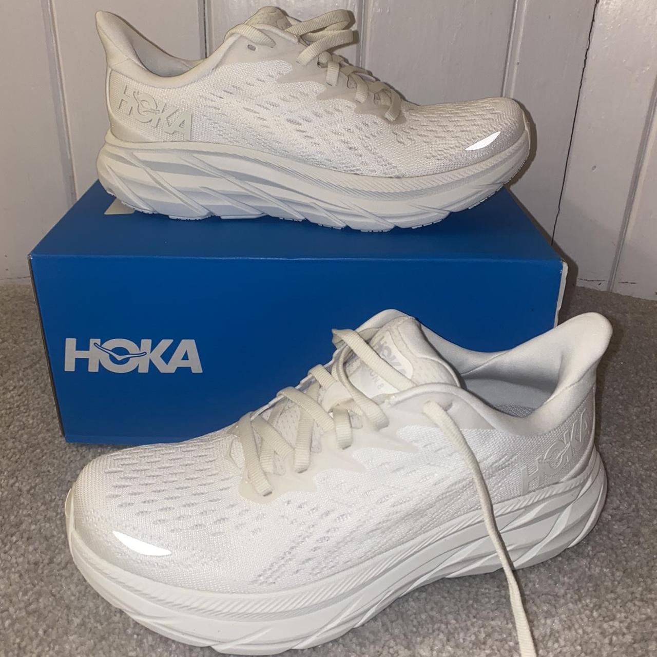 White HOKA Clifton 8 Trainers. Brand new, never... Depop