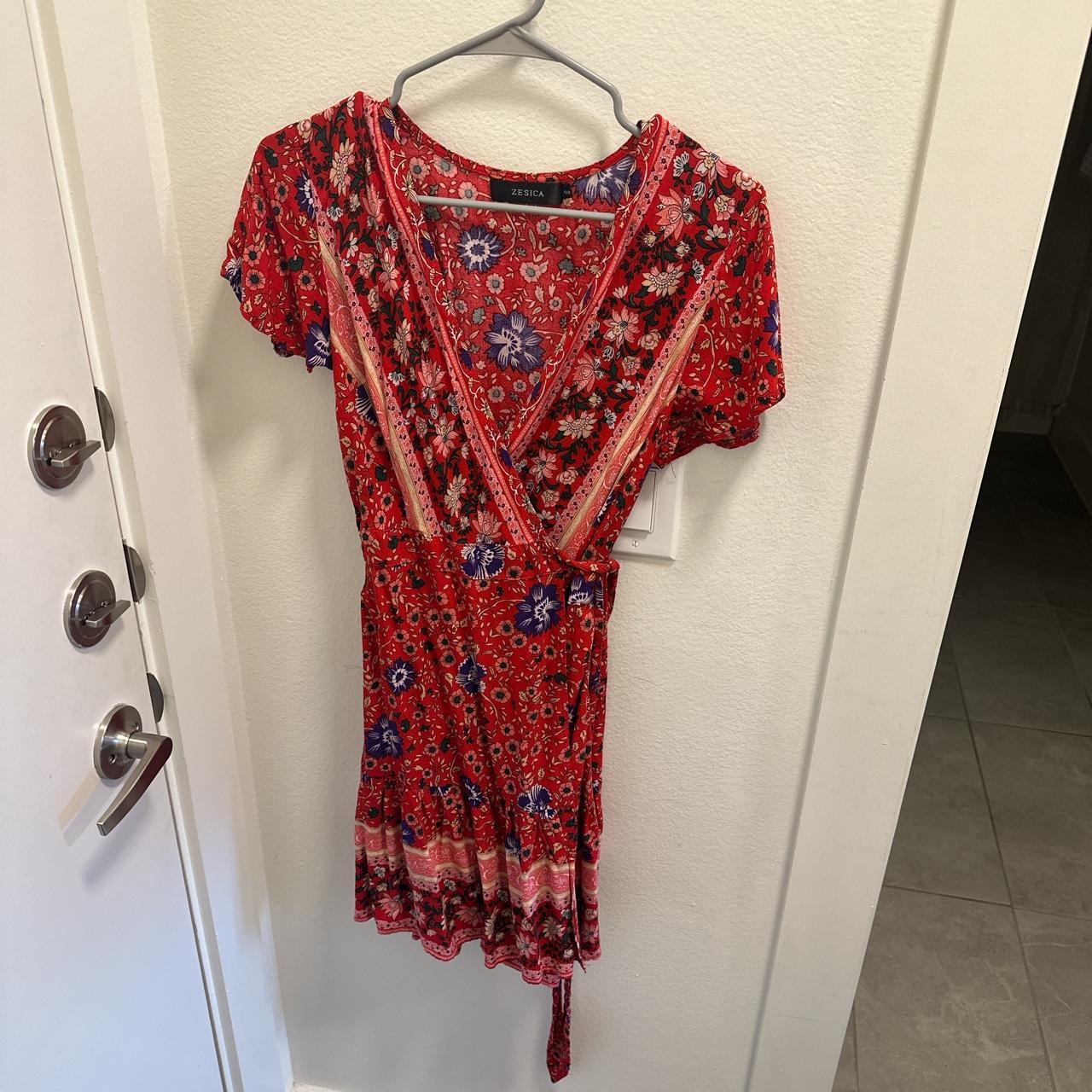 Zesica Red Floral Wrap Dress Cute Country Western Depop