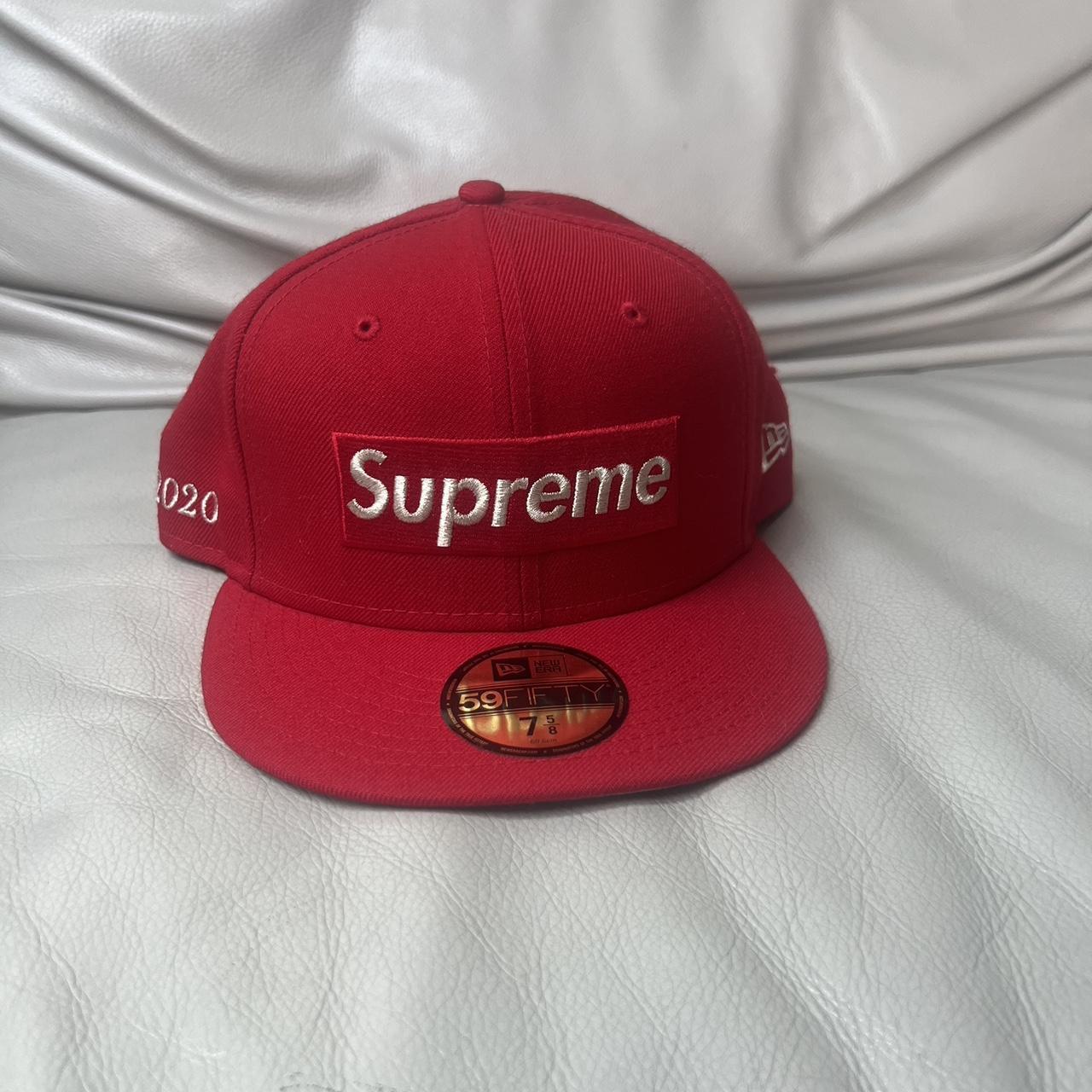 Supreme New Era Fitted Size 7 5/8 Red Excellent... - Depop