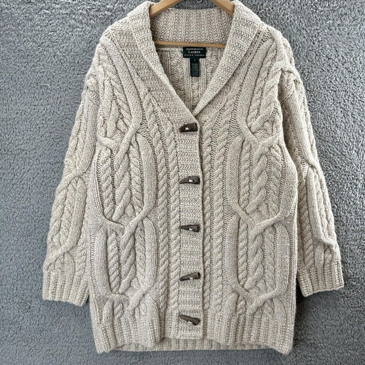 LRL Lauren Ralph Lauren Cardigan Small Beige Hand... - Depop