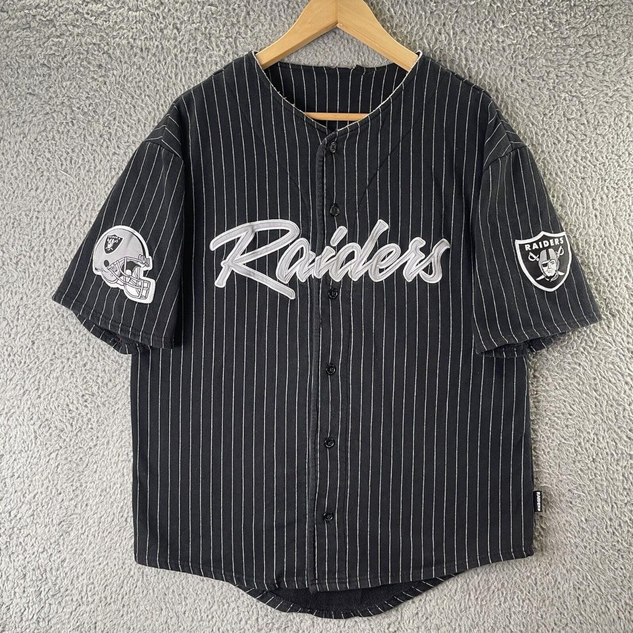 Vintage Oakland Raiders Pinstripe Baseball Jersey... - Depop