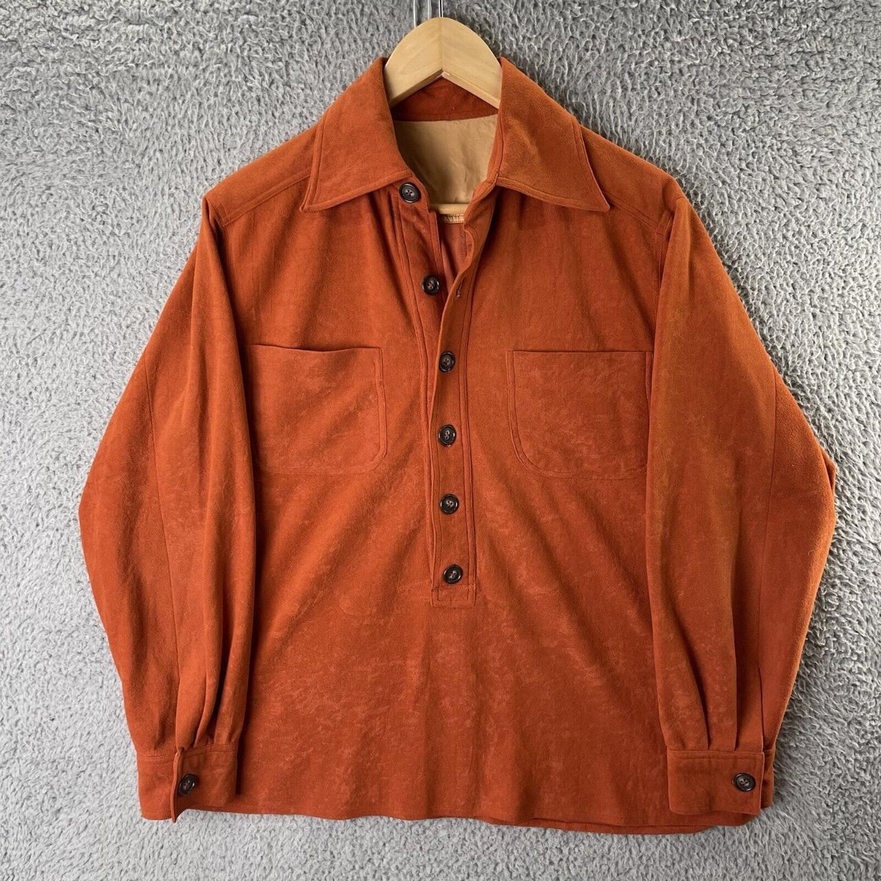 Vintage 70s JCPenney Shirt Mens Large Orange Velour... - Depop