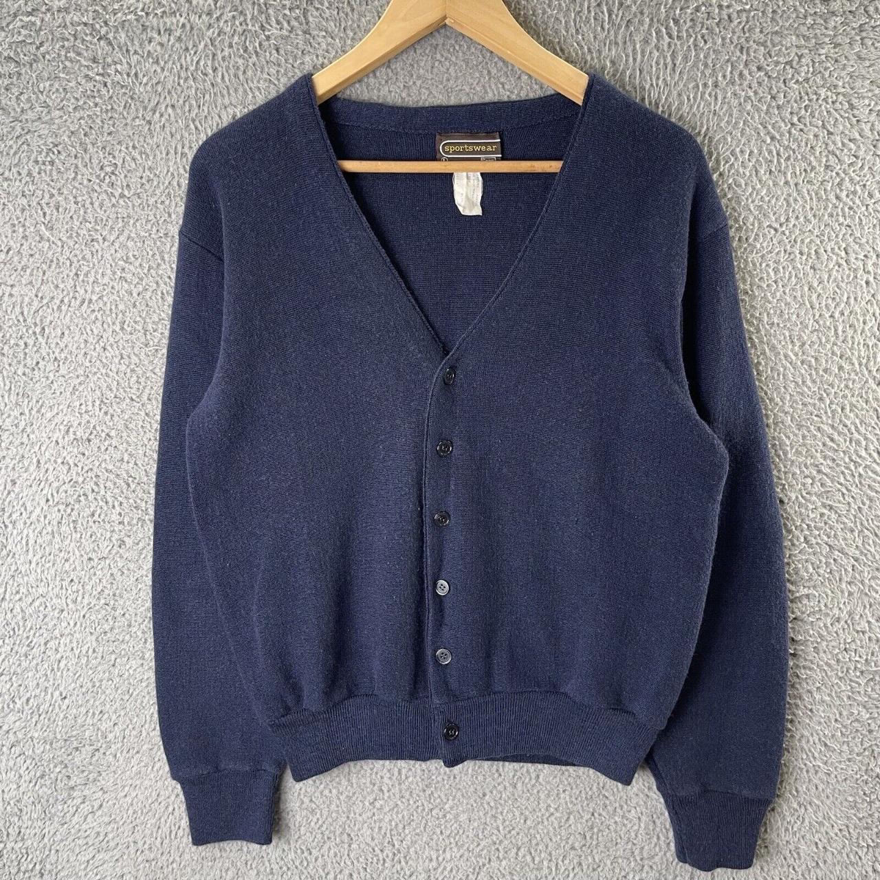 Vintage Sears Cardigan Sweater Men Large Navy Blue - Depop