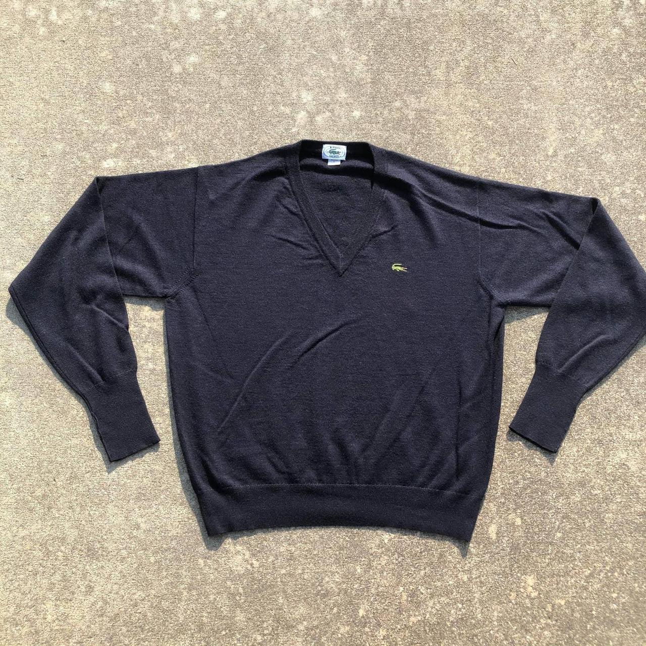 Izod x Lacoste 80s90s Navy V Neck Sweater Green... - Depop