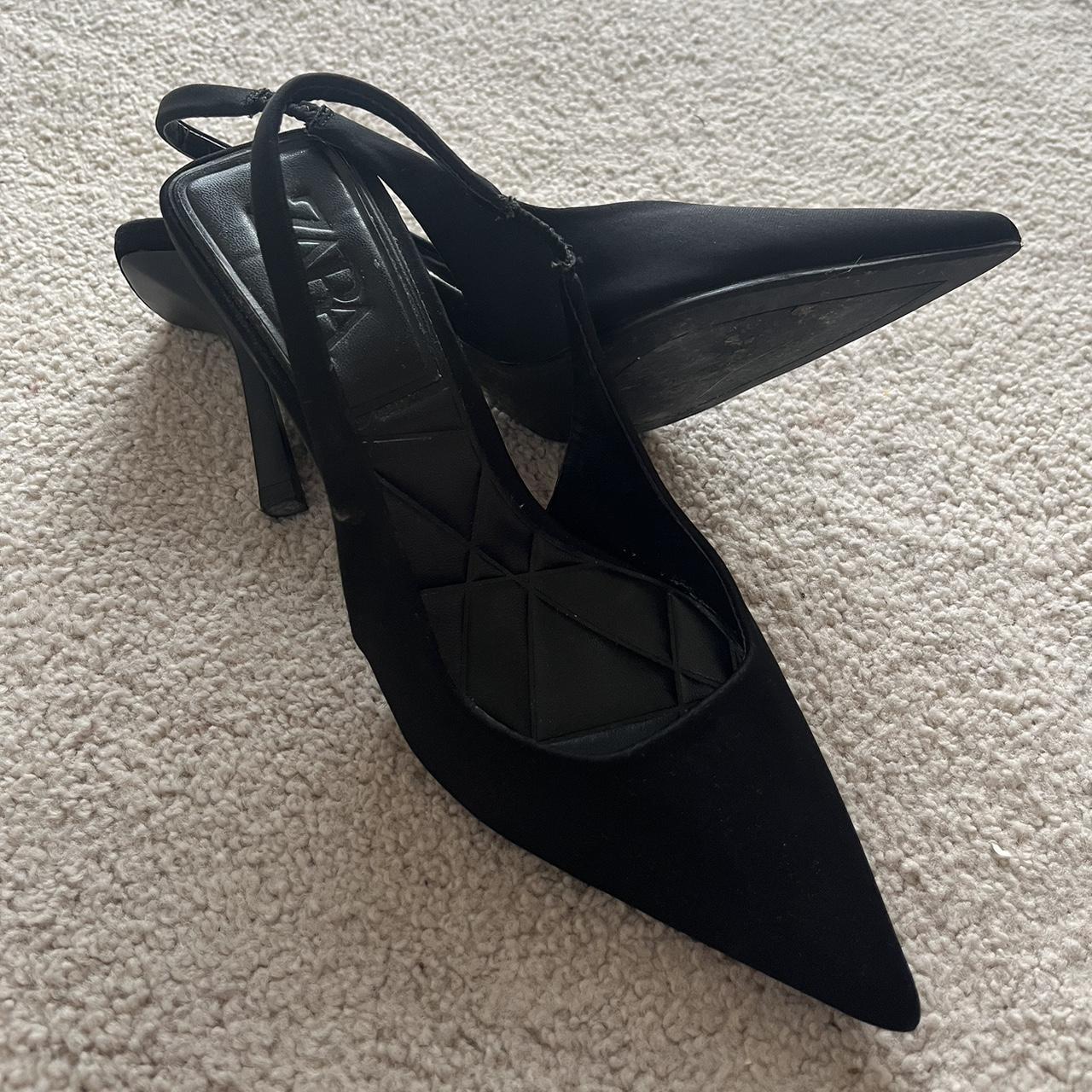 Black Zara sling black pointed toe heels worn once - Depop