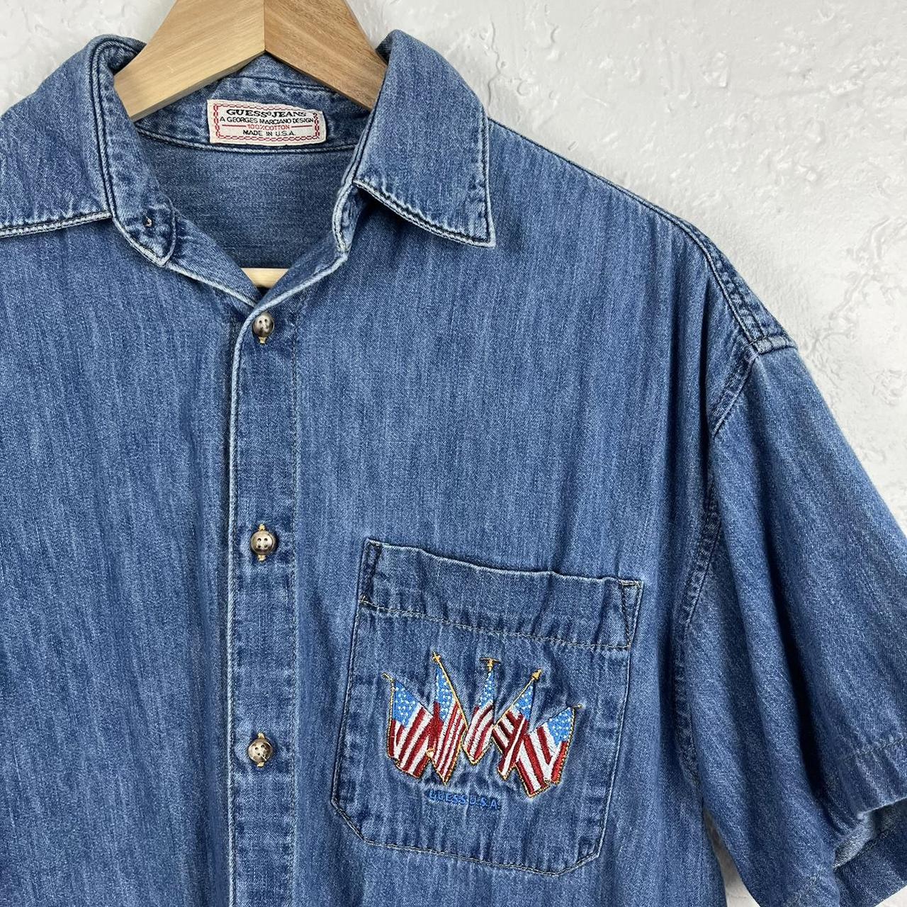 Vintage Guess denim shirt Short sleeve jean... - Depop