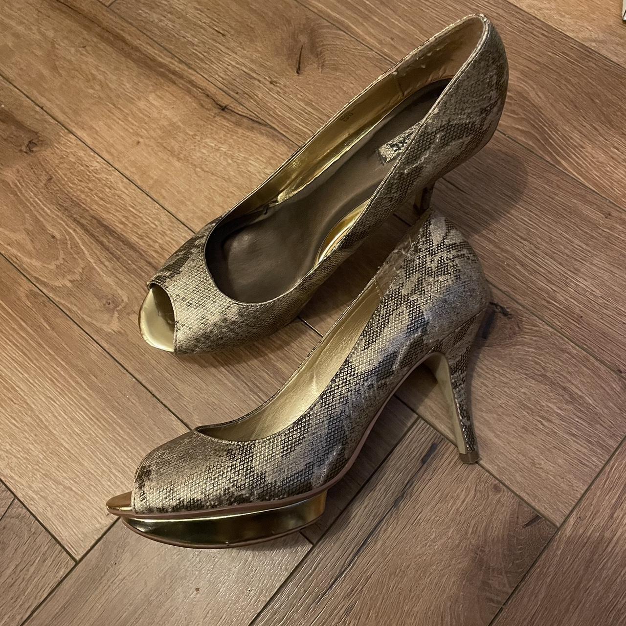 Gold snake print heels Wore twice Very good... - Depop