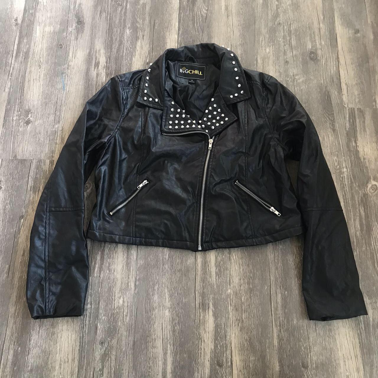 Vintage Leather Jacket Y2K Rockstar Bedazzled Spikes... - Depop