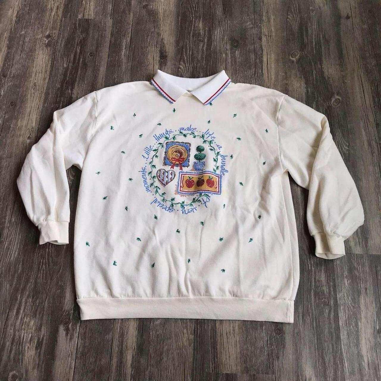 Vintage Kidcore Sweater Y2K 00s White Old School... - Depop