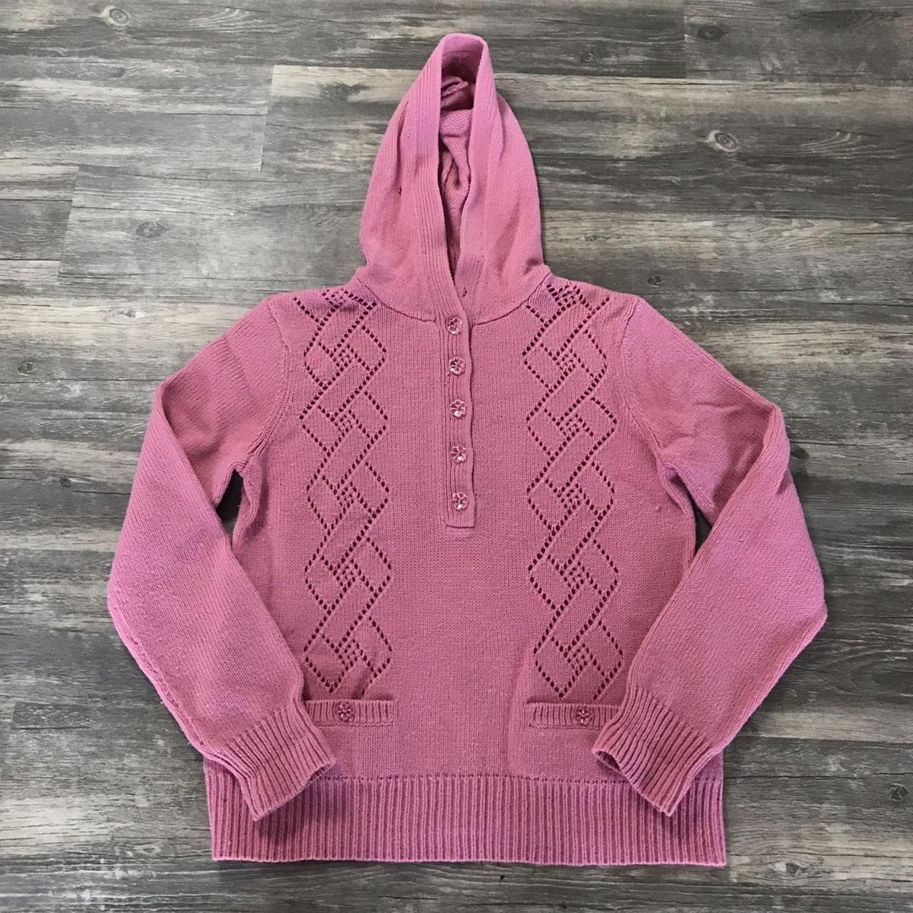 Vintage Pink Knit Hoodie Sweater Hand Knit Detailed... Depop