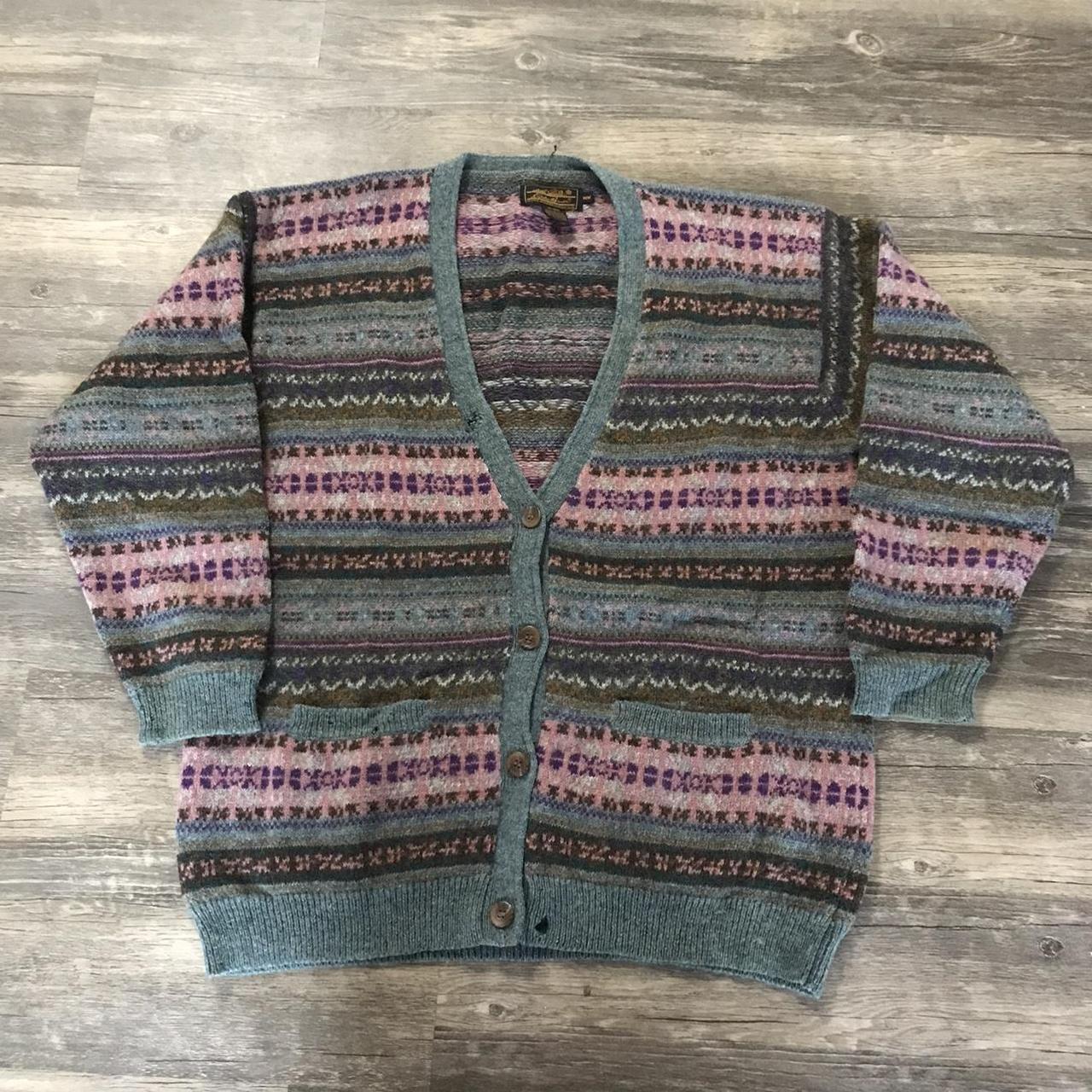Vintage Knit Cardigan Sweater Pastel Wool Eddie... - Depop