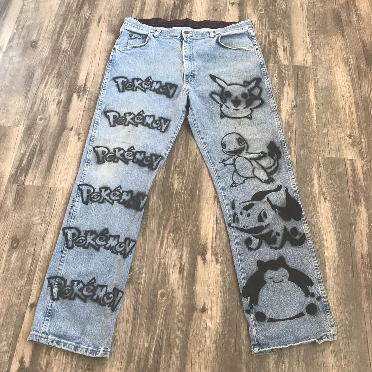 Reworked Denim Jeans Pokémon Anime Screen Printed... - Depop