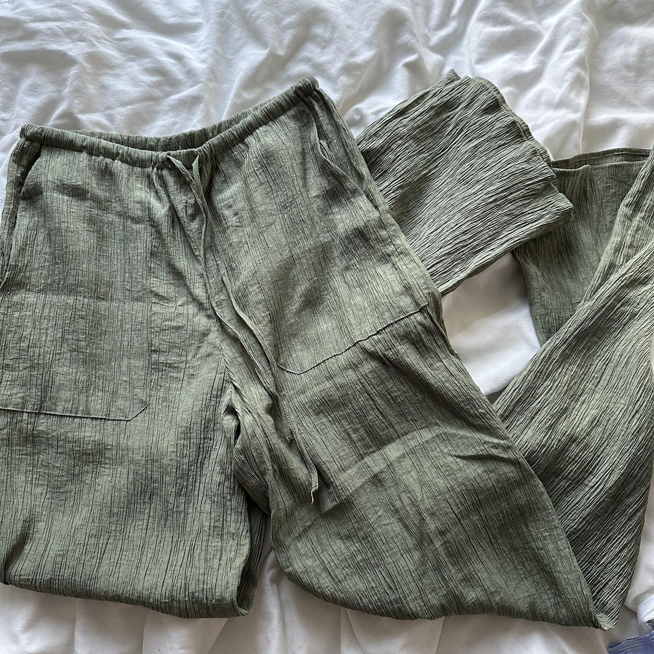 ZARA sage green crinkle pants look like beach... Depop