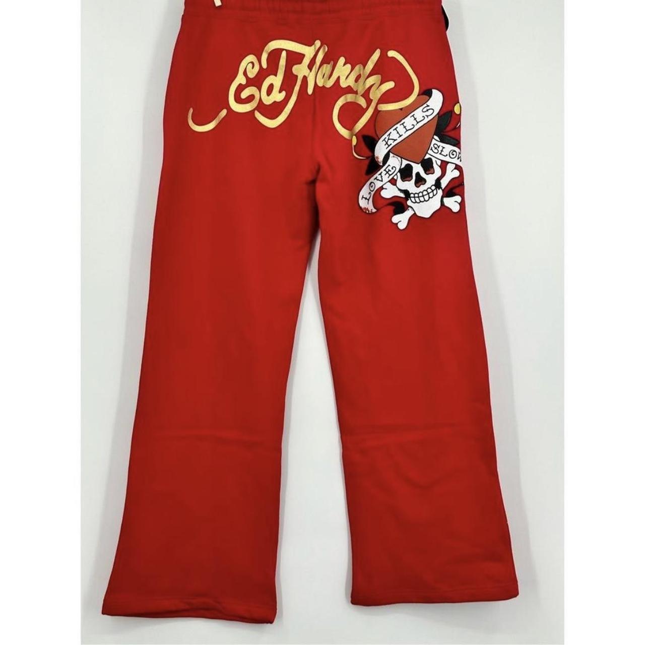 Ed hardy red sweatpants Women Never worn - Depop