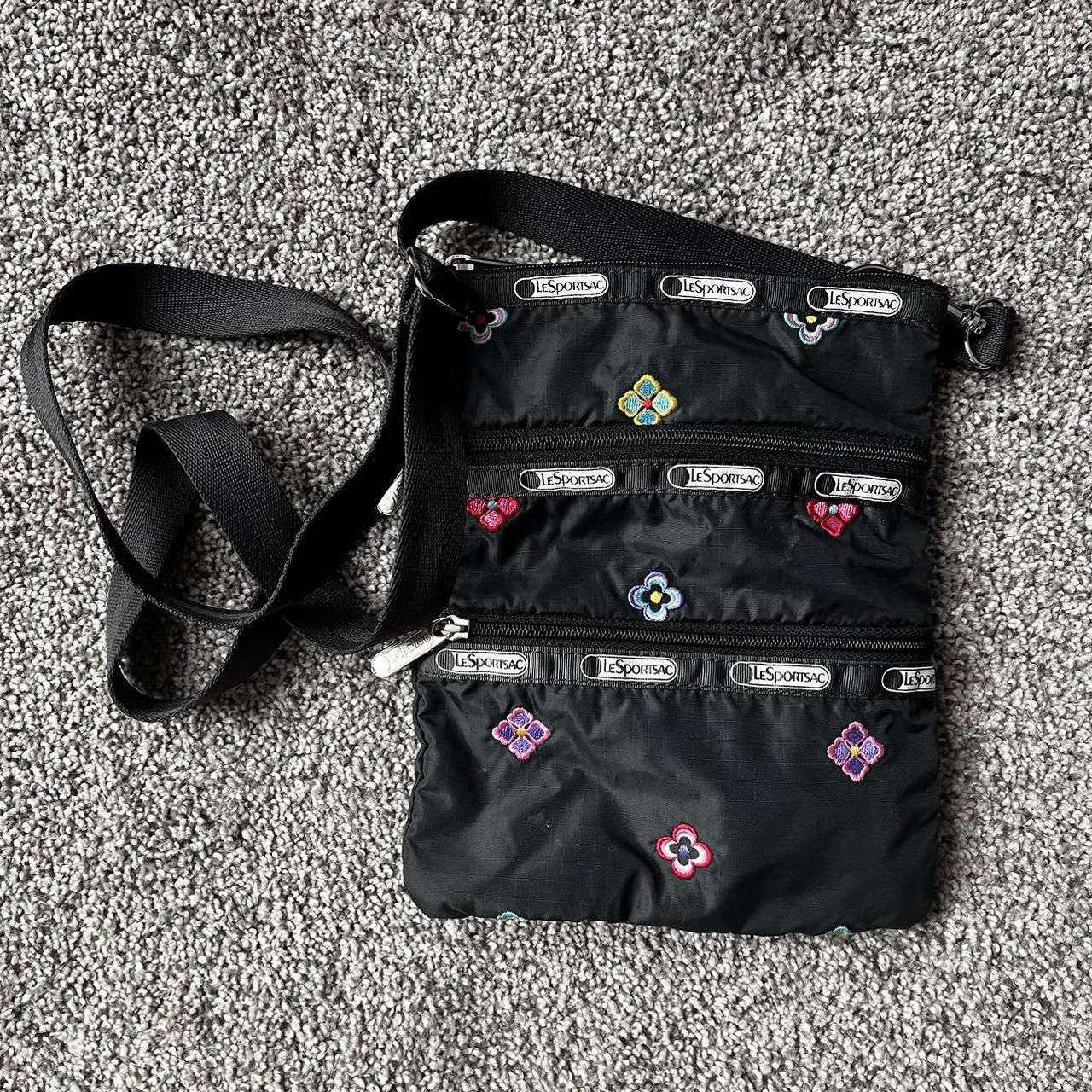 Lesportsac 3 Zipper Cross Body Embroidered Floral Depop
