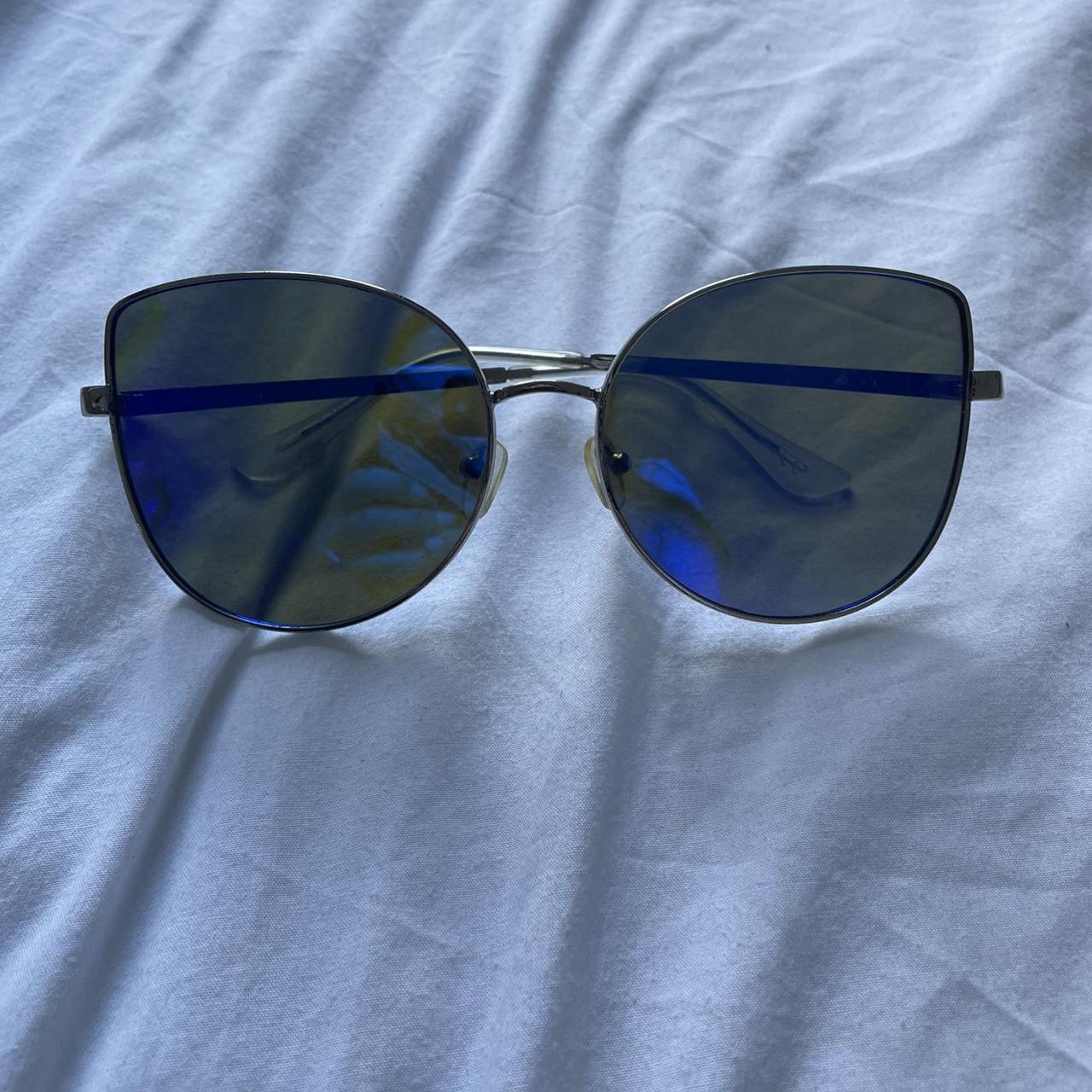 Blue lens oversized sunglasses Cat eye shape blue... - Depop