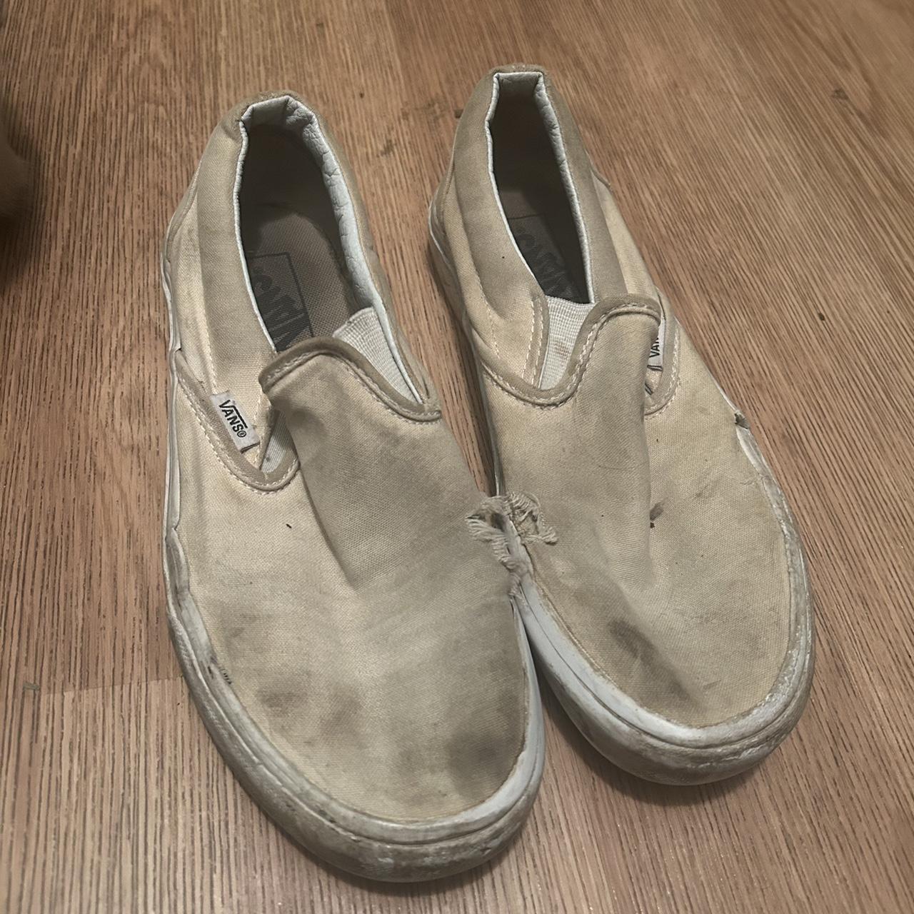 white canvas slip on vans women’s size 9, well... Depop