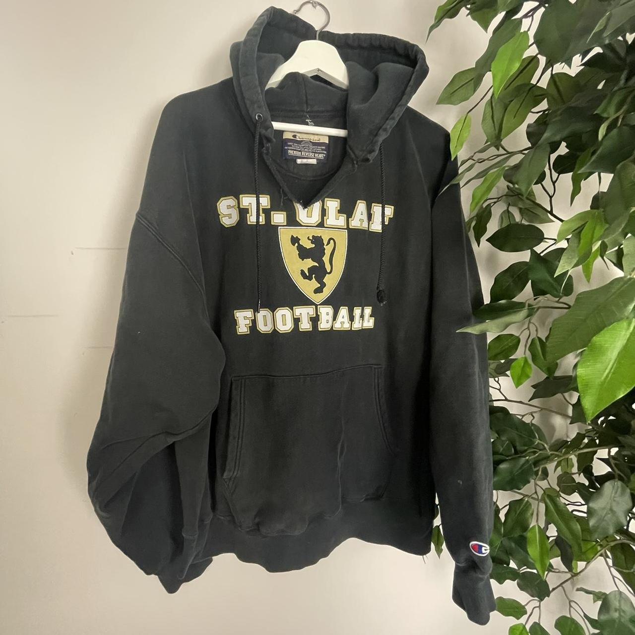 Champion Men's Black and Cream Hoodie Depop