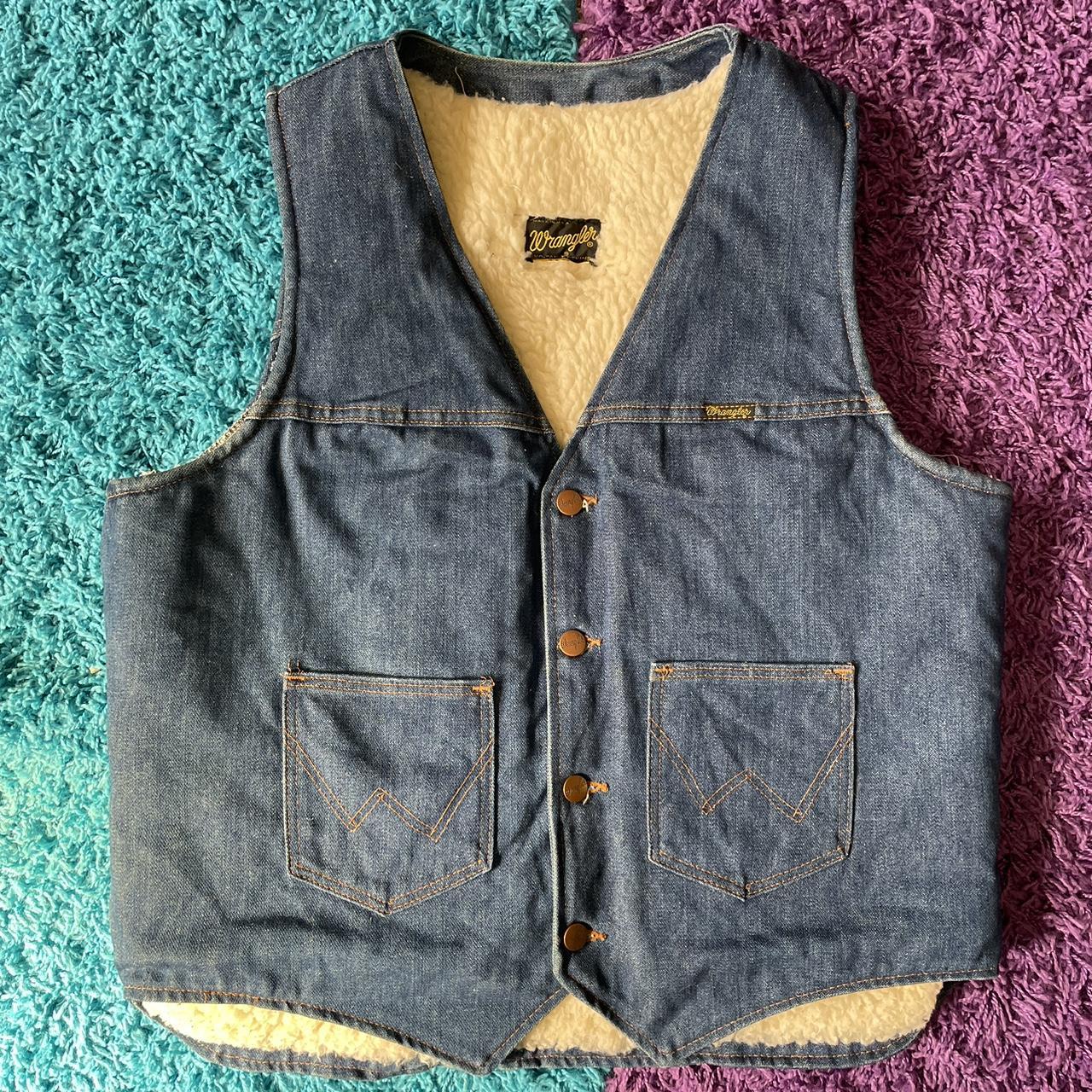 Vintage Wrangler Sherpa lined Denim Vest No size... - Depop