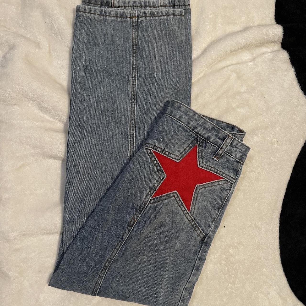 Free People Women's Blue and Red Jeans | Depop