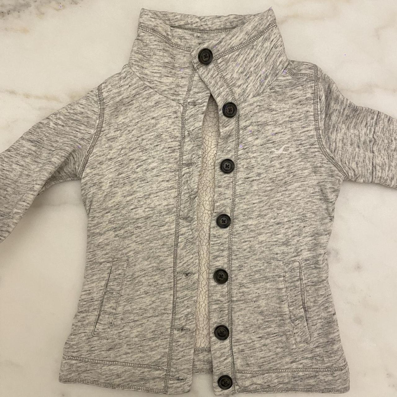 Hollister grey/ white jacket with buttons & Sherpa... - Depop