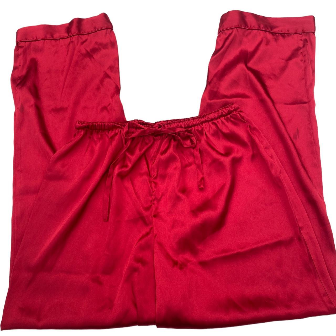 Red satin pj lounge pants with drawstring in good... - Depop