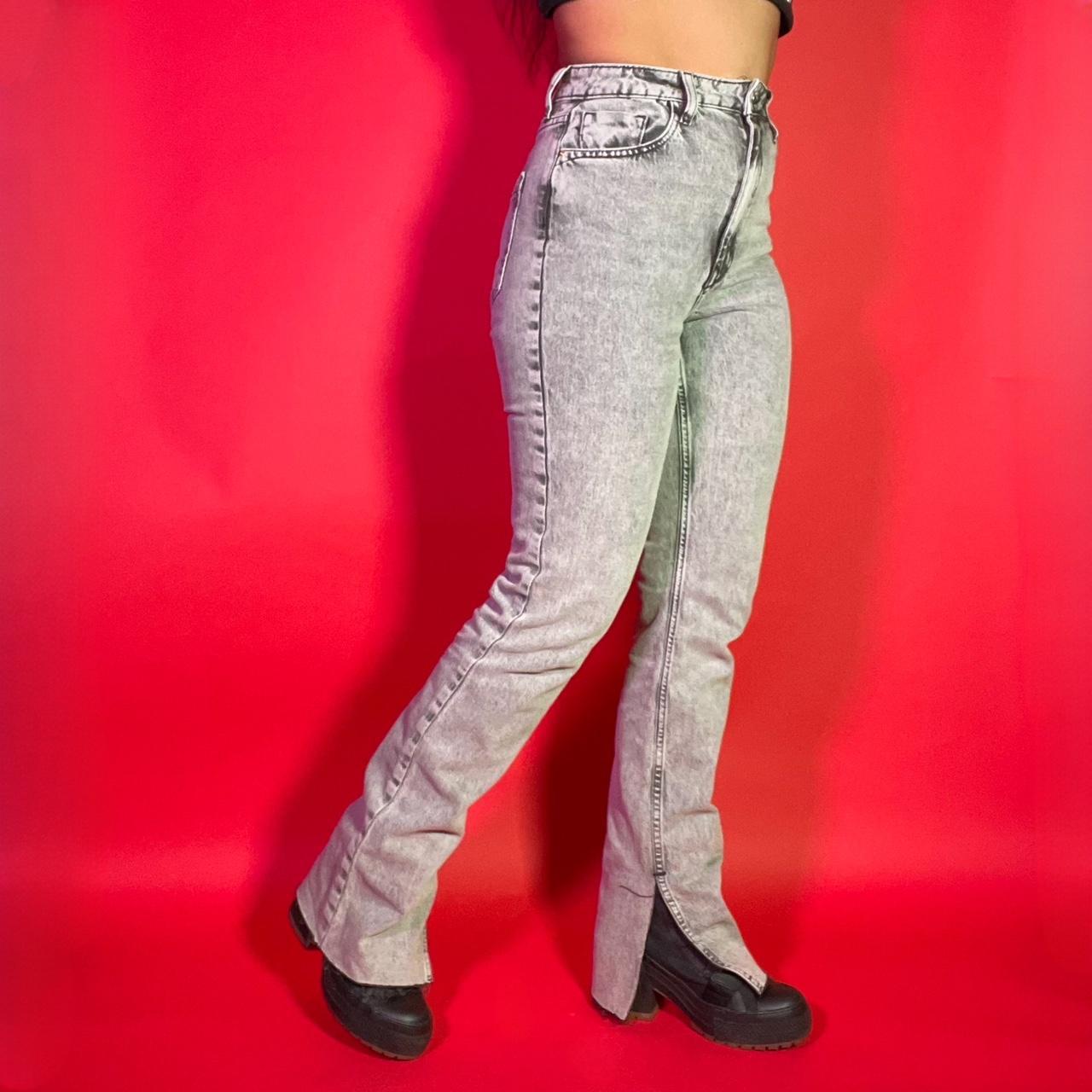 Grey acid wash high waisted jeans. These feature... Depop