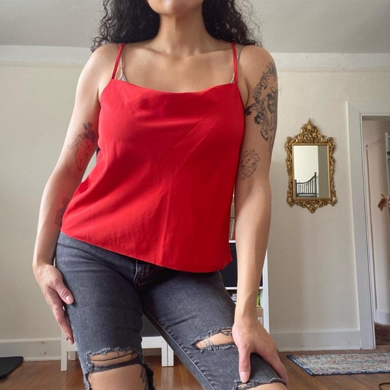 TopShop Women's Red Cowl Neck Cami Top Depop