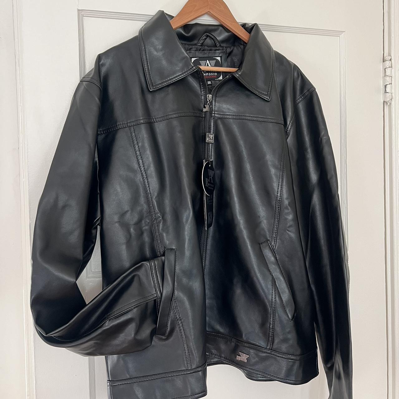 Emporio Armani Collection Leather Zip Up Jacket... - Depop