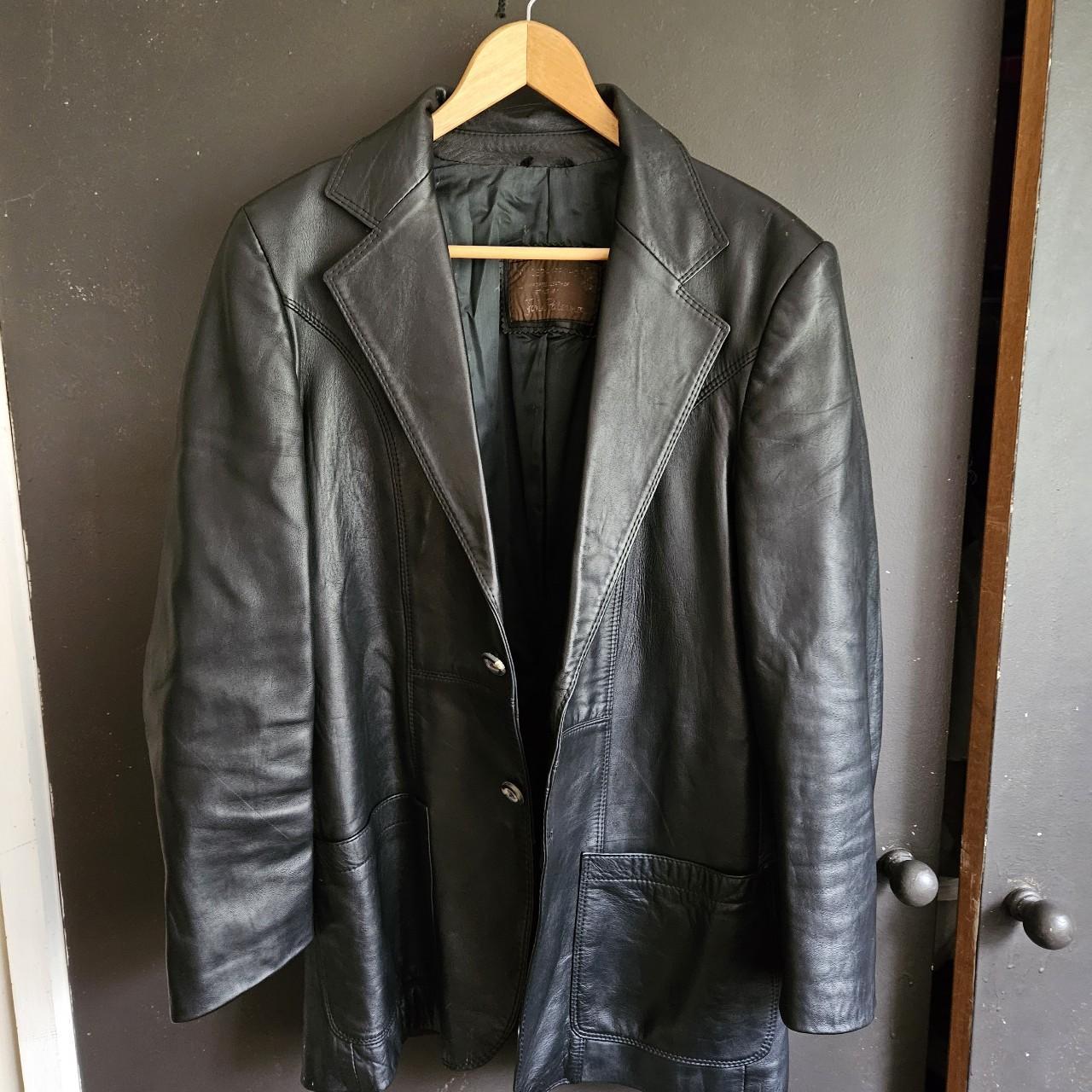 Vintage Men's Long Black Leather Jacket Really... - Depop