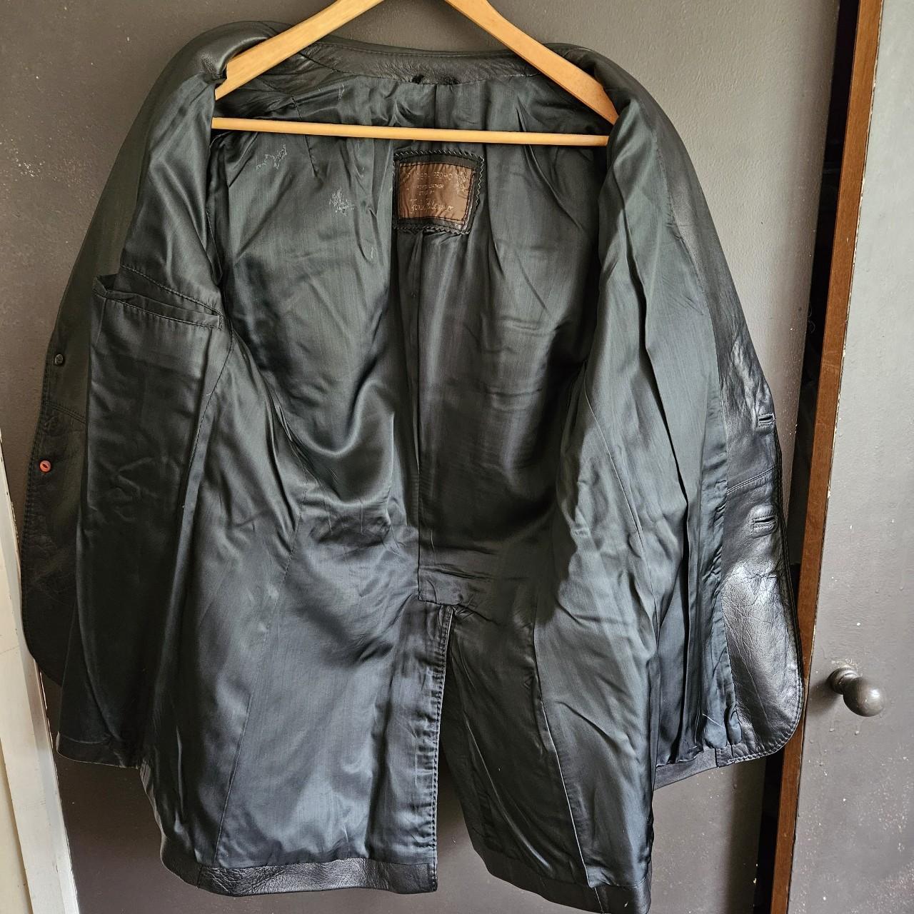 Vintage Men's Long Black Leather Jacket Really... - Depop