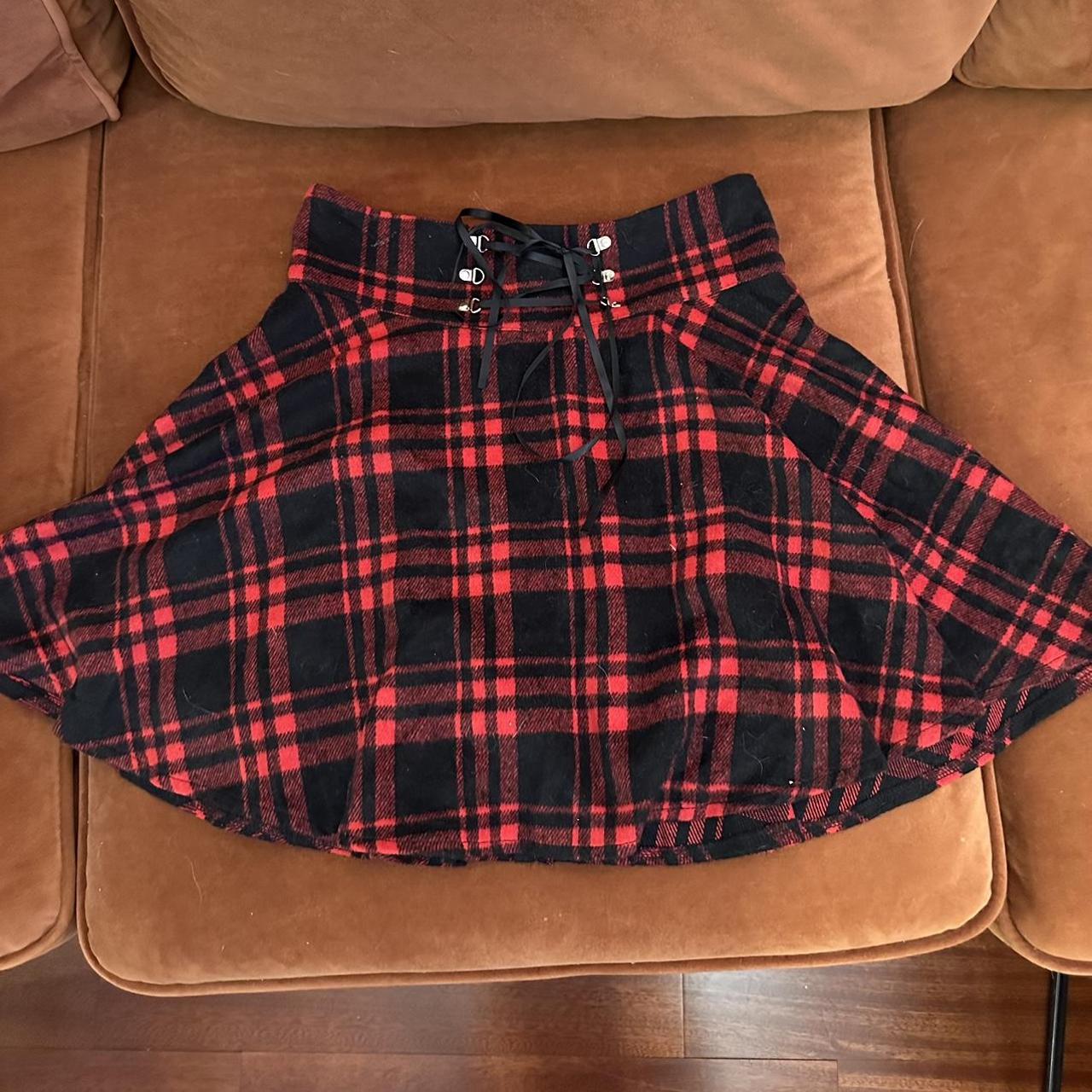 Red and black plaid skirt (skort, has built in thin... - Depop