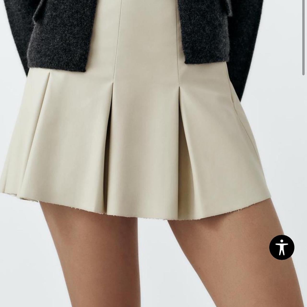 Pleated Skirt Zara Cream Leather Skirt ZW COLLECTION ASYMMETRIC