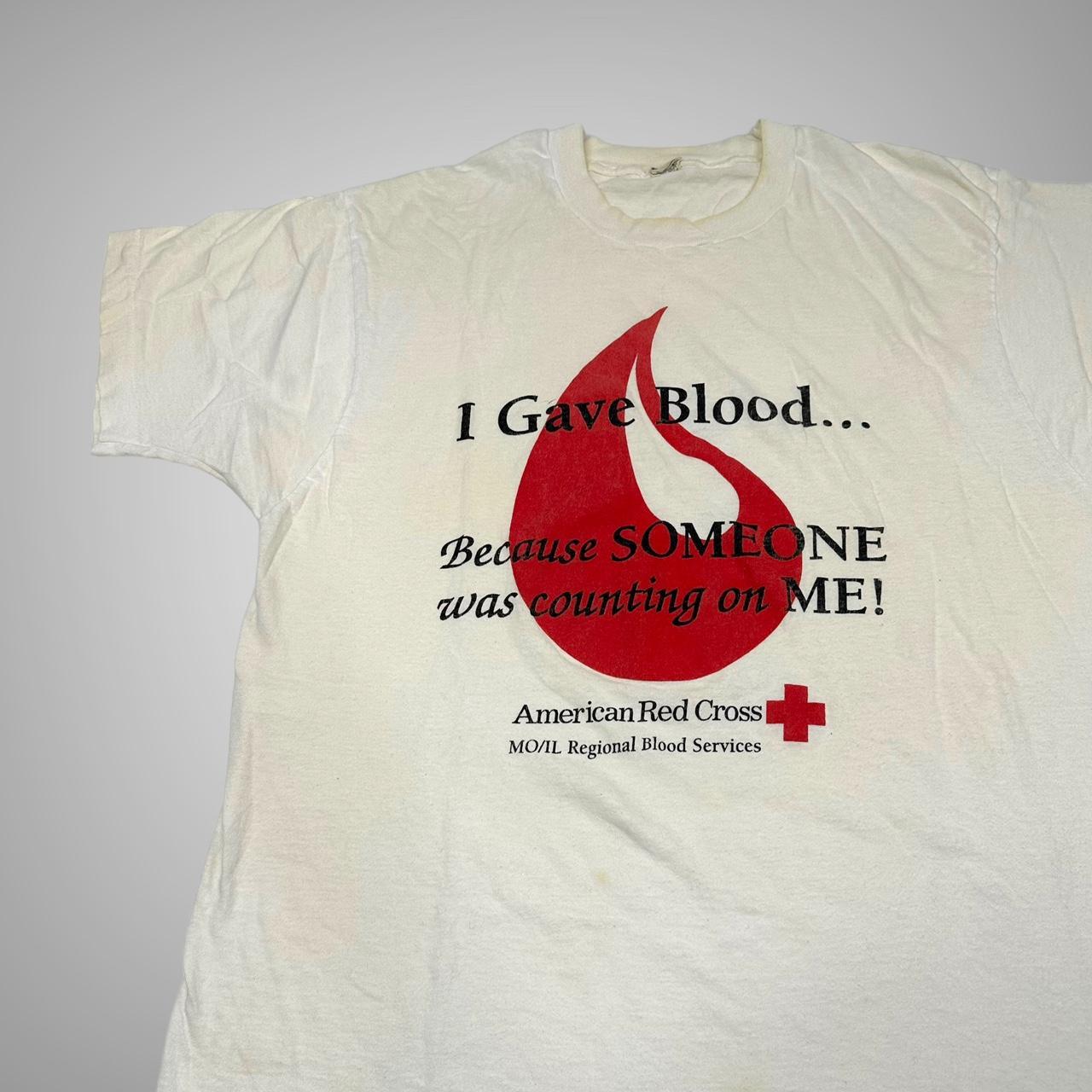 Vintage 1980s Red Cross blood donation T-shirt size... - Depop