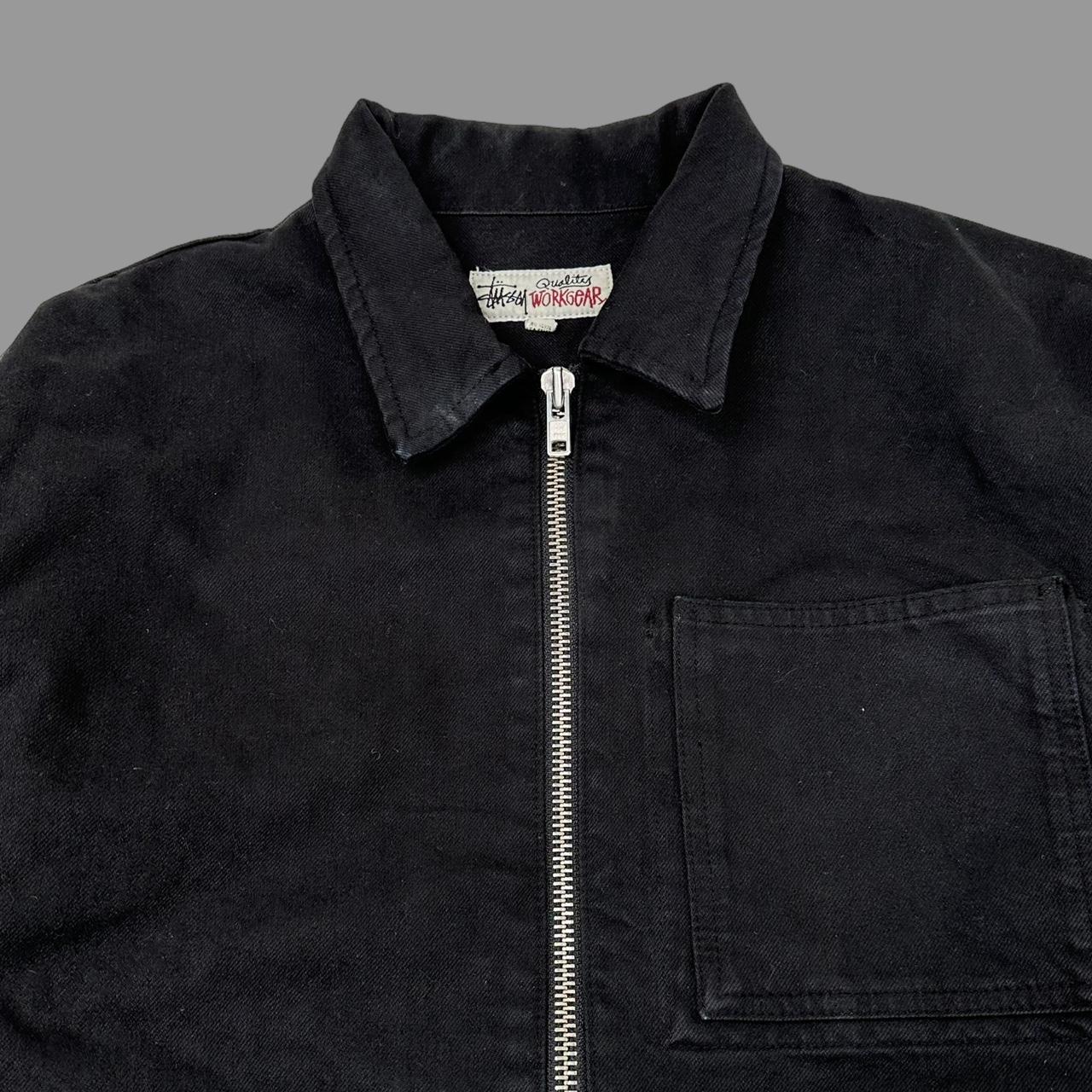 Black denim stussy zip up jacket size medium on the... - Depop