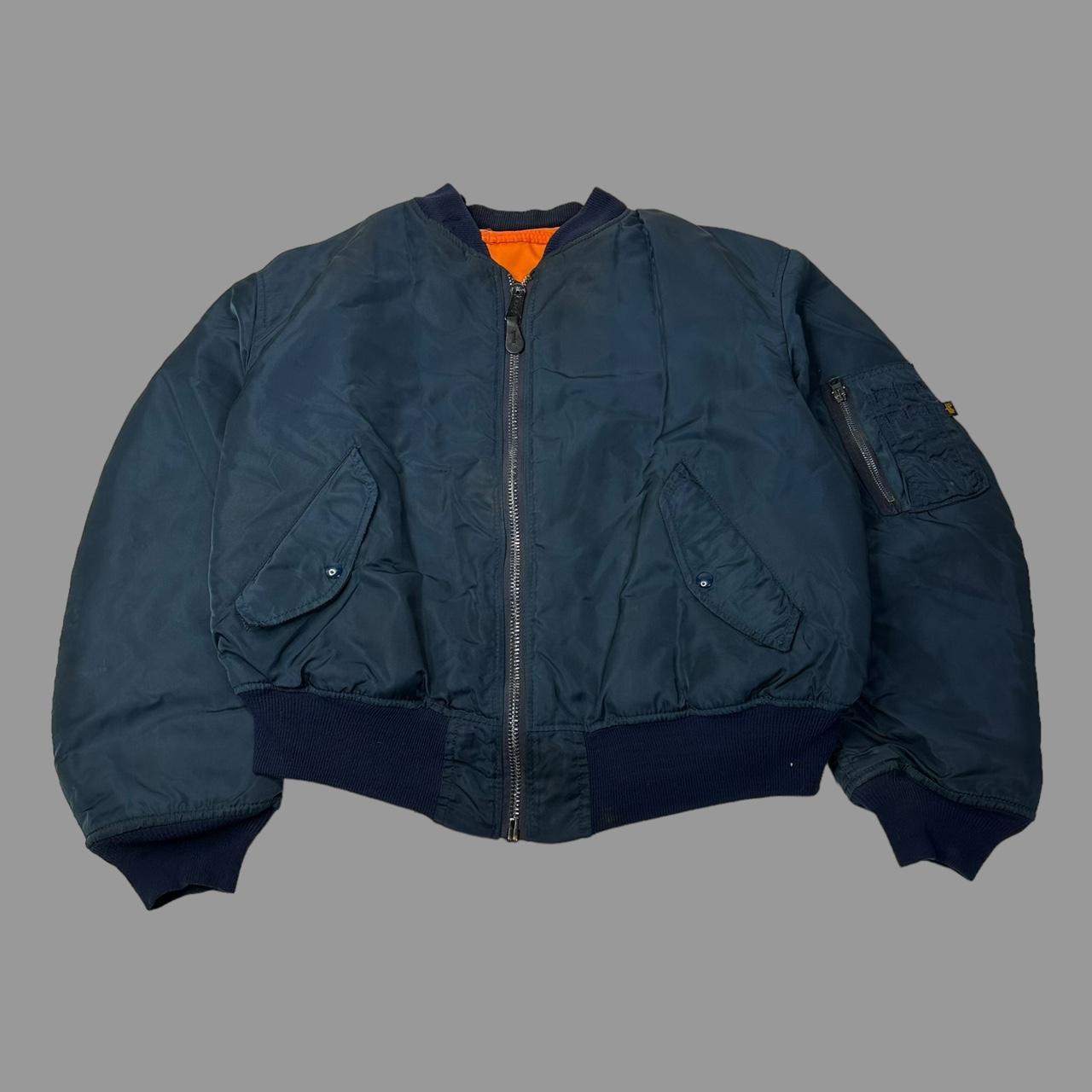 Vintage 1990s navy blue military bomber jacket alpha... - Depop