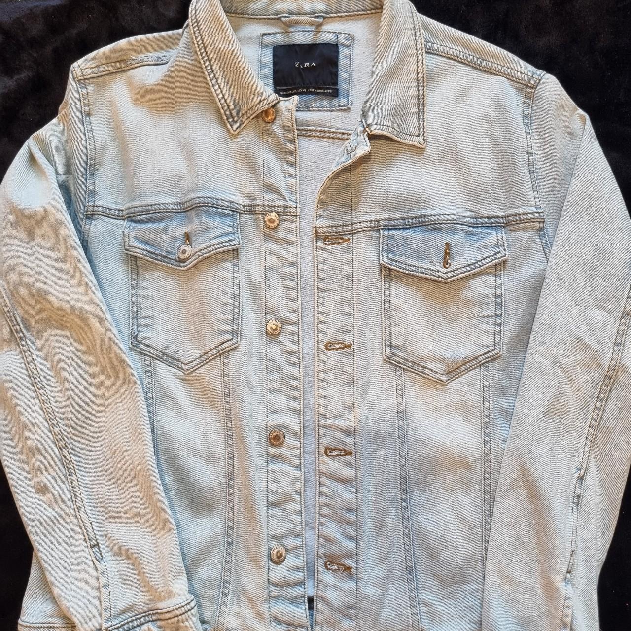 Mens Zara distressed bleached denim jacket, size XL... - Depop