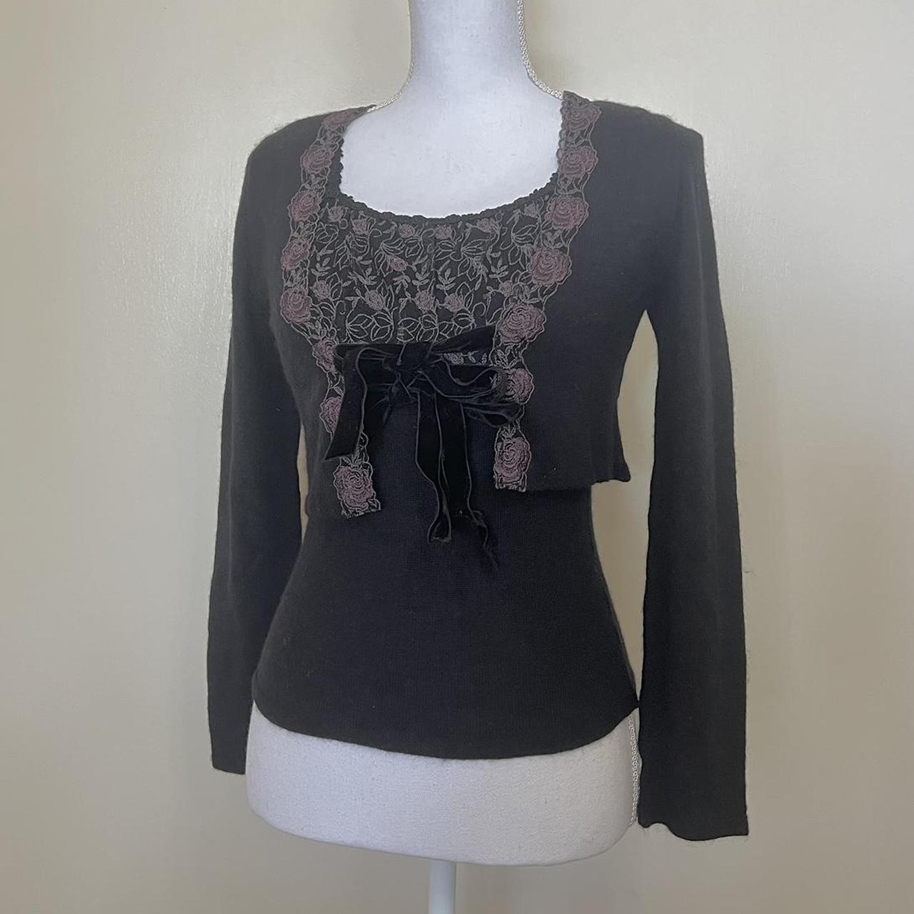 LEST ROSE Japan black rose embroidered cardigan +... Depop