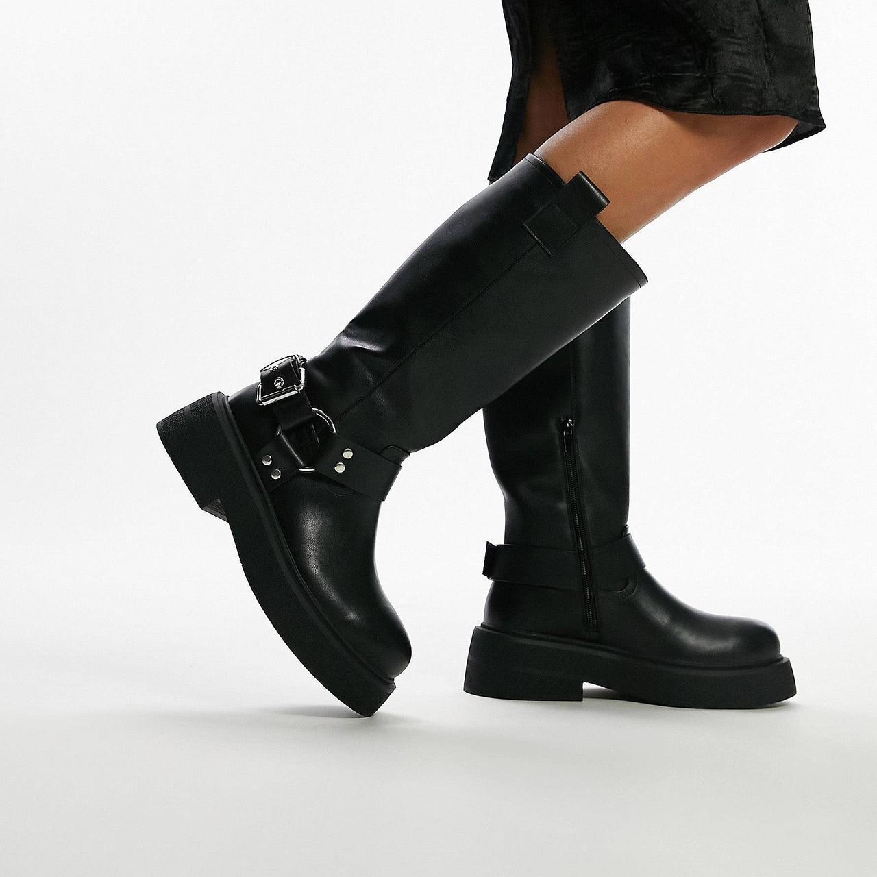 Topshop Black Long Chunky Boots Selling Topshop Wide Fit Rambo