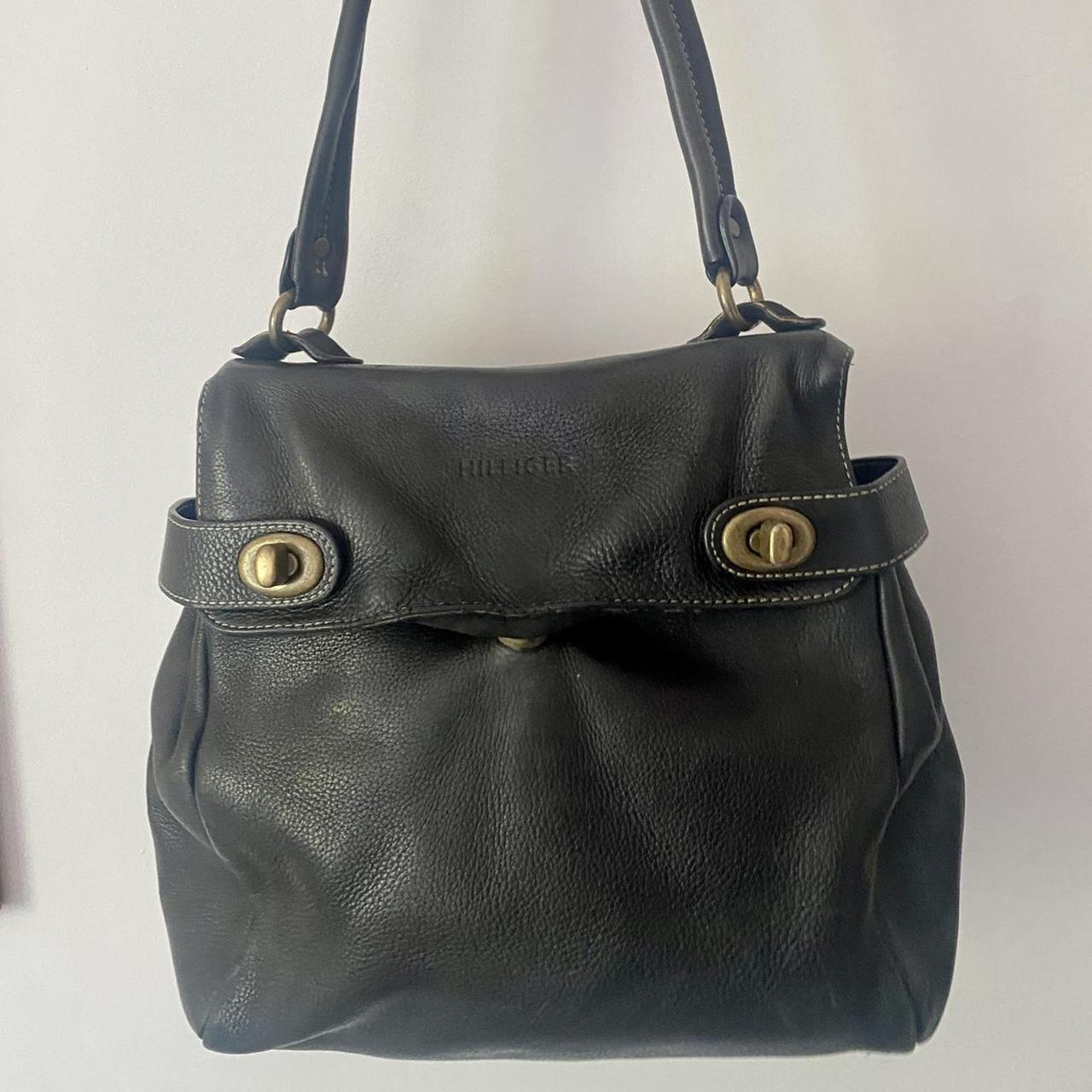 Vintage Tommy Hilfiger Black Leather Bag - Depop